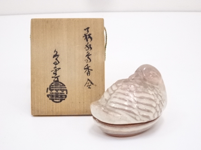 萩焼　納富鳥雲造　水鳥香合